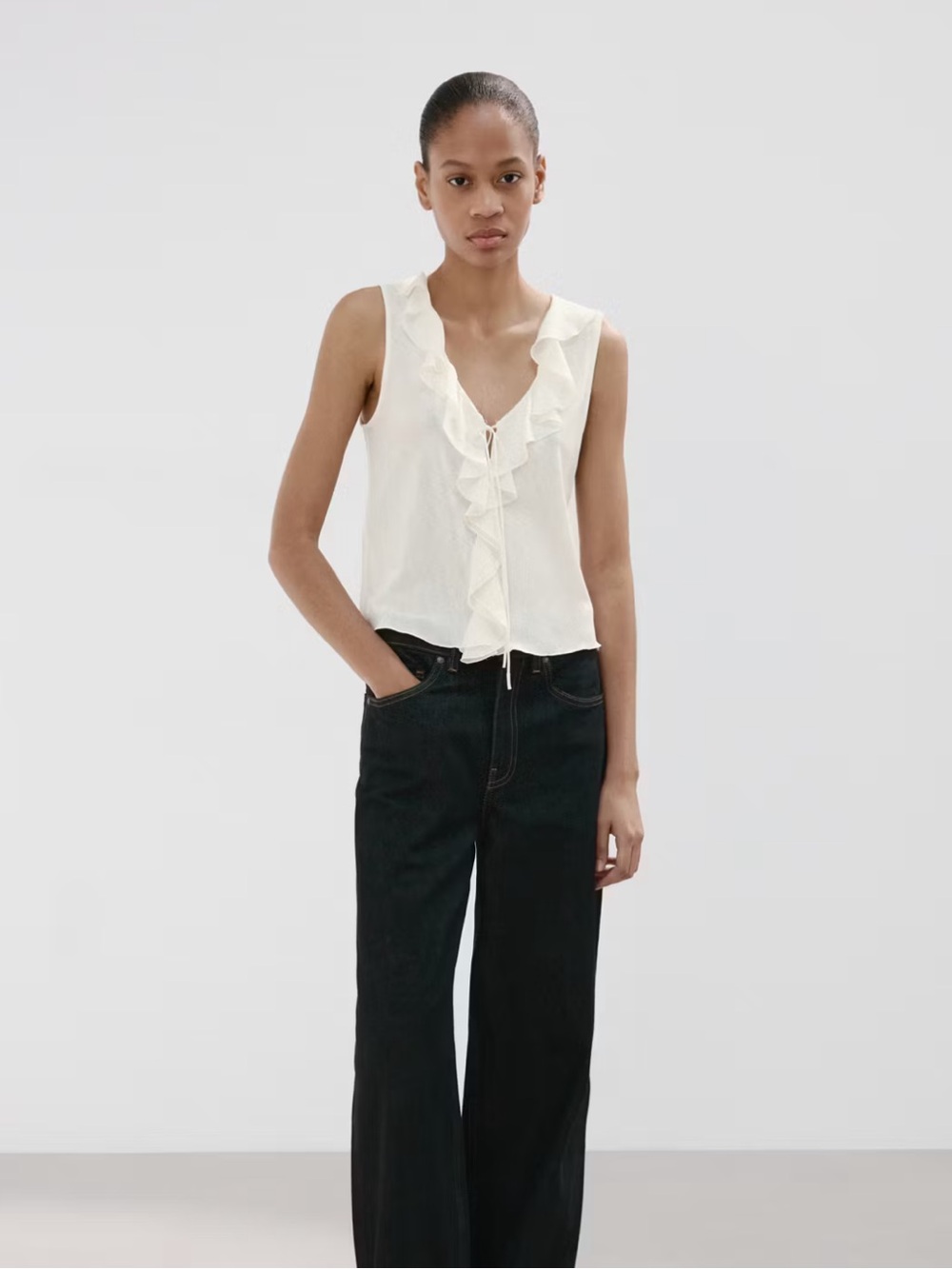 Mango Ruffled V-Neck Top - Picture 2 of 4